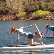 Mountain Whitewater Paddleboard Yoga Participant
