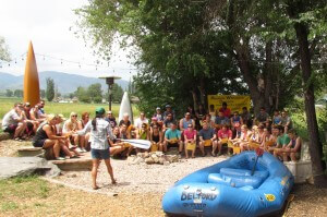 Safety Talk: Trip Leader Demonstrating Hot to Paddle