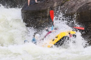 Rafting the Gauley River: Mountain Whitewater Crew Buried in the Hole at Pillow Rock