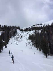 Mountain Whitewater guides on the skin track into the Seven Utes area