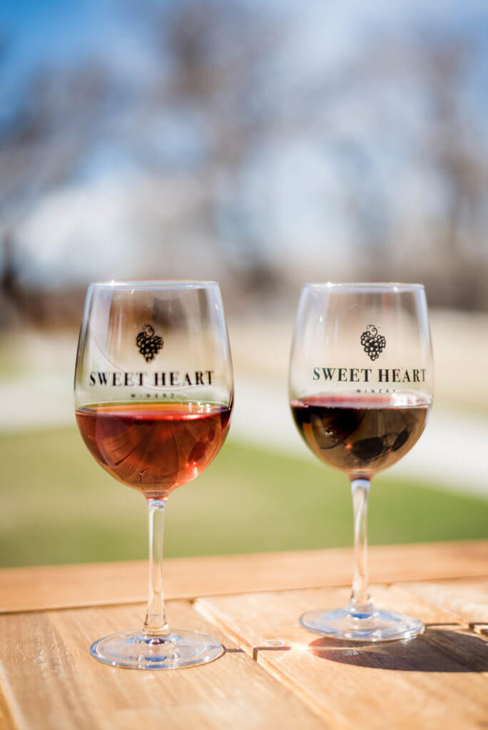 Two different glasses of wine on a table
